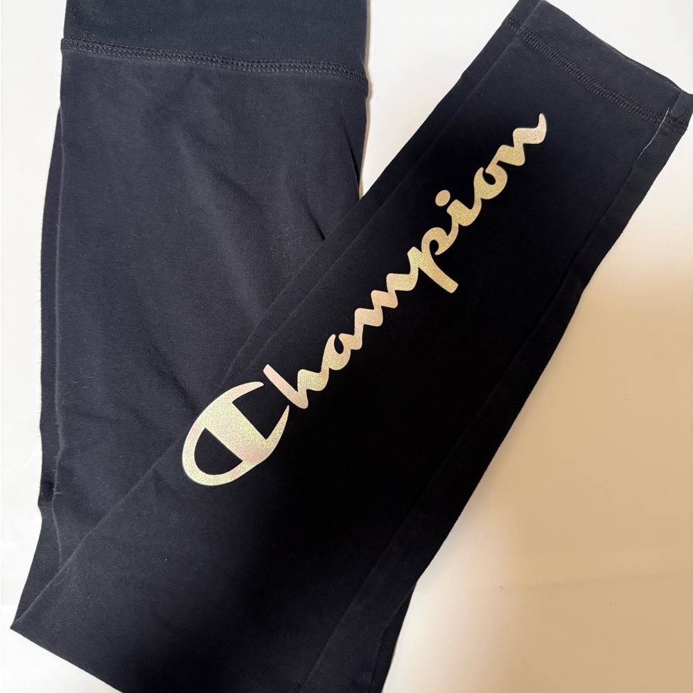 Champion Black Leggings with blush pink  Logo